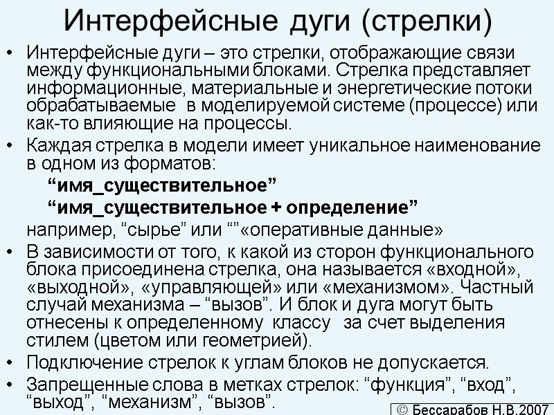 Интерфейсные дуги (стрелки) Интерфейсные дуги – это стрелки, отображающие связи между функциональными блоками. Стрелка